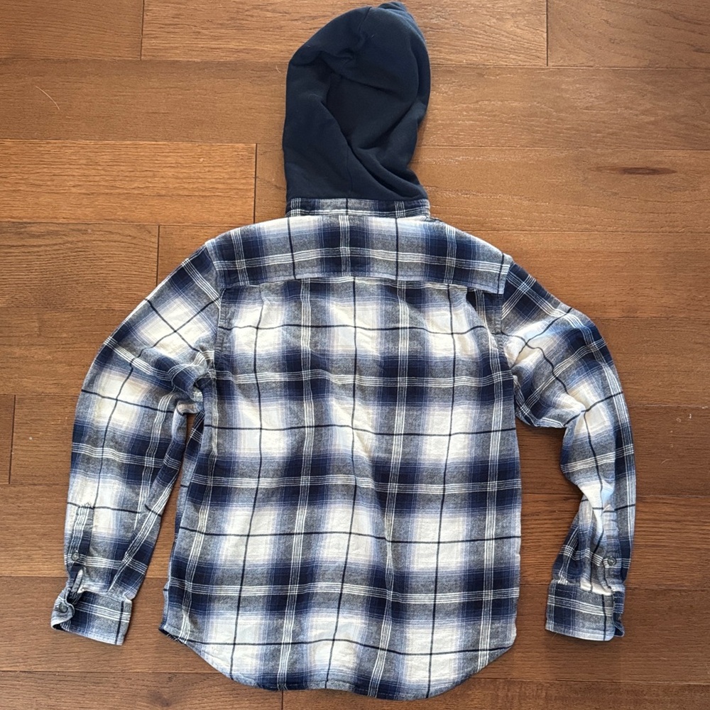 Old Navy Navy and White Plaid Button-Up Shirt with Hood - Picture 8 of 8